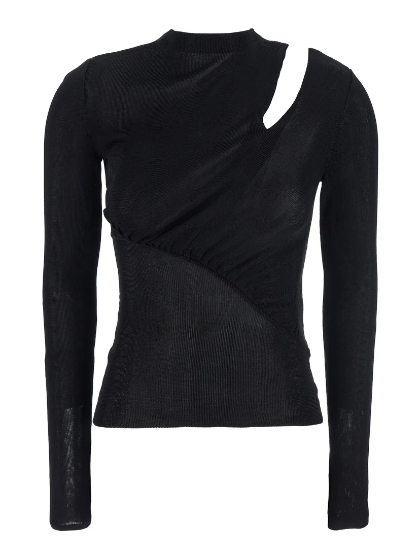 Black Long-Sleeve with Cut-Out Detail in Viscose Woman