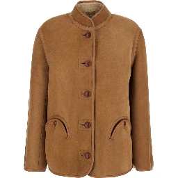 Tatoosh Beige Shearling Jacket with Two Front Welt Pockets in Fur Woman