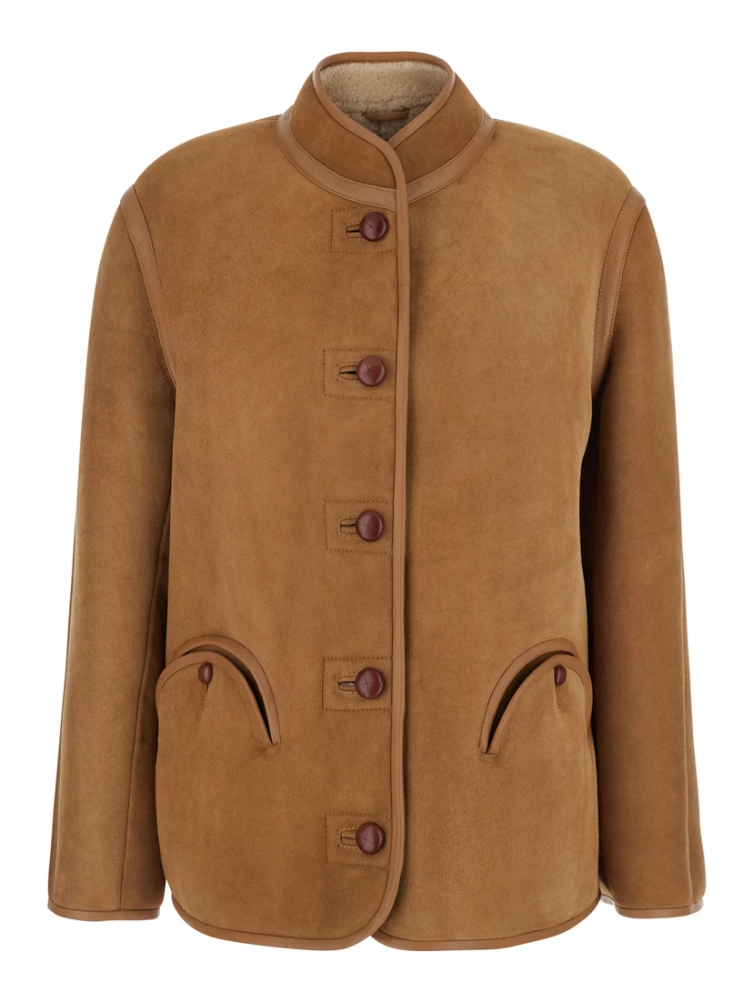 Tatoosh Beige Shearling Jacket with Two Front Welt Pockets in Fur Woman
