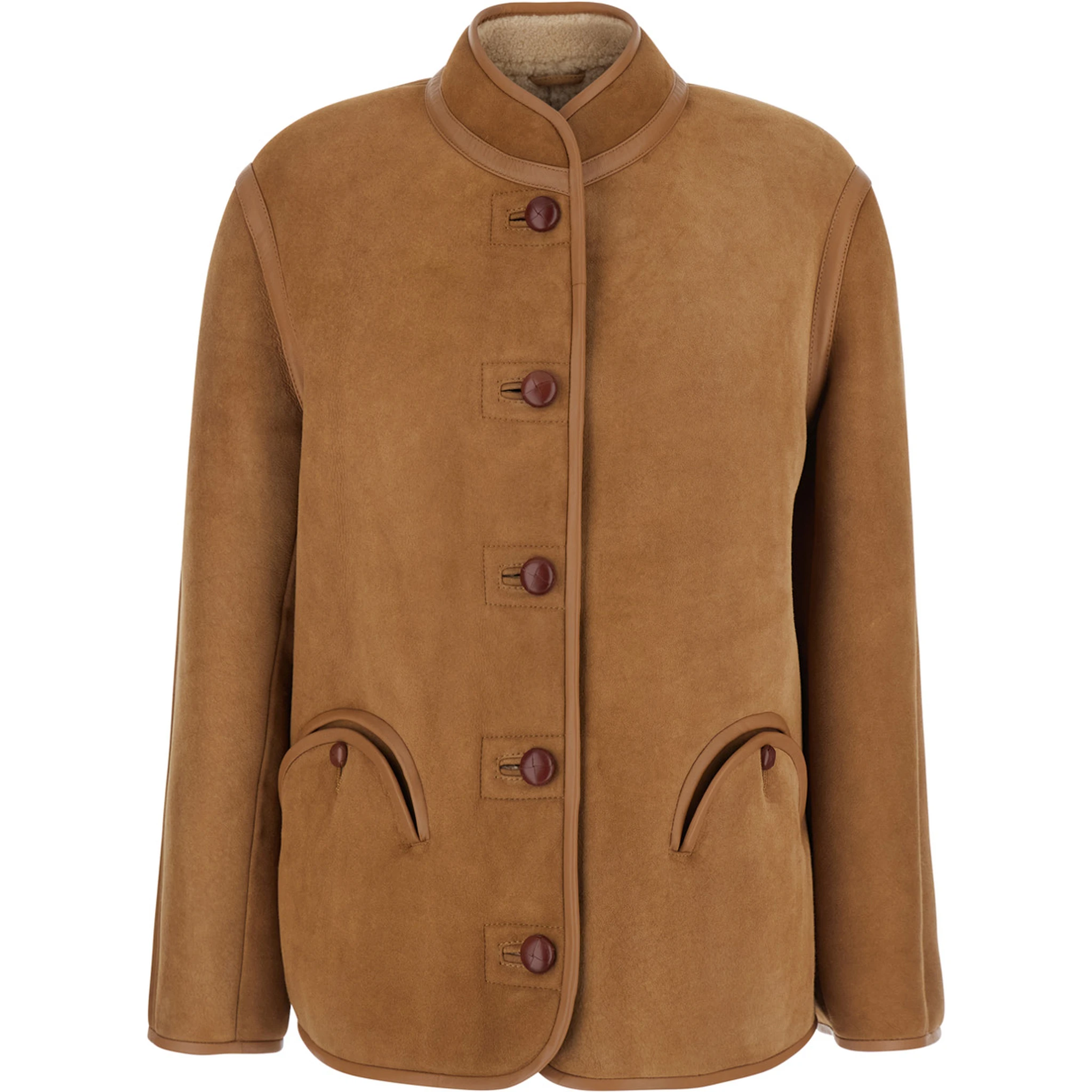 Tatoosh Beige Shearling Jacket with Two Front Welt Pockets in Fur Woman