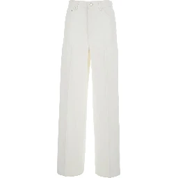 White Jeans with Wide Leg Design and Logo Patch on the Back in Denim  Woman