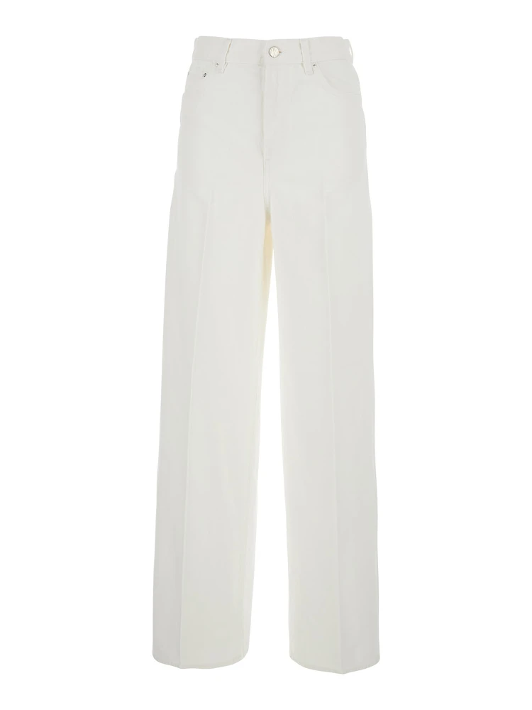 White Jeans with Wide Leg Design and Logo Patch on the Back in Denim  Woman