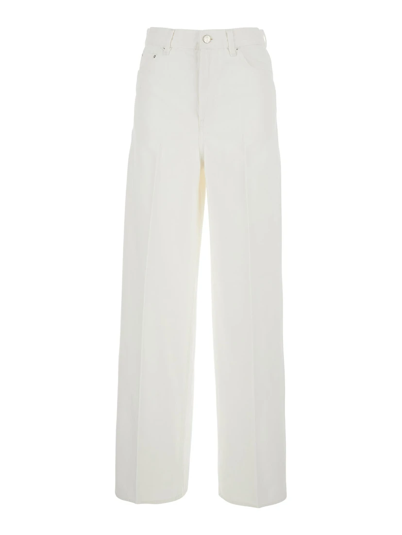 White Jeans with Wide Leg Design and Logo Patch on the Back in Denim  Woman