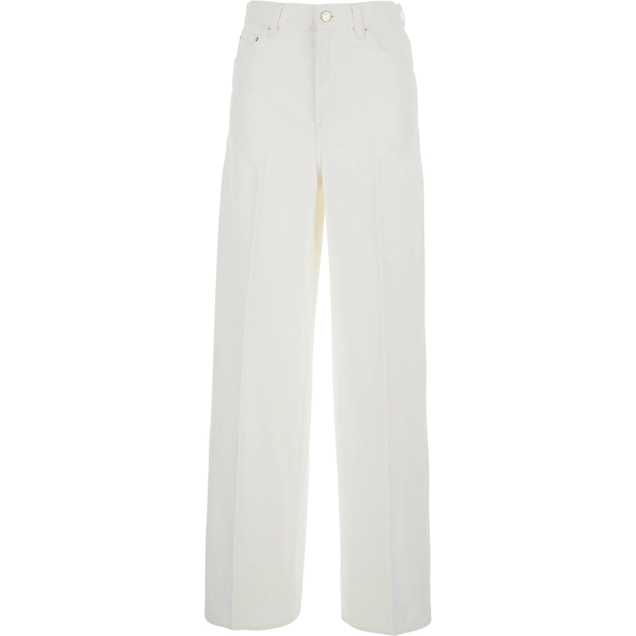 White Jeans with Wide Leg Design and Logo Patch on the Back in Denim  Woman