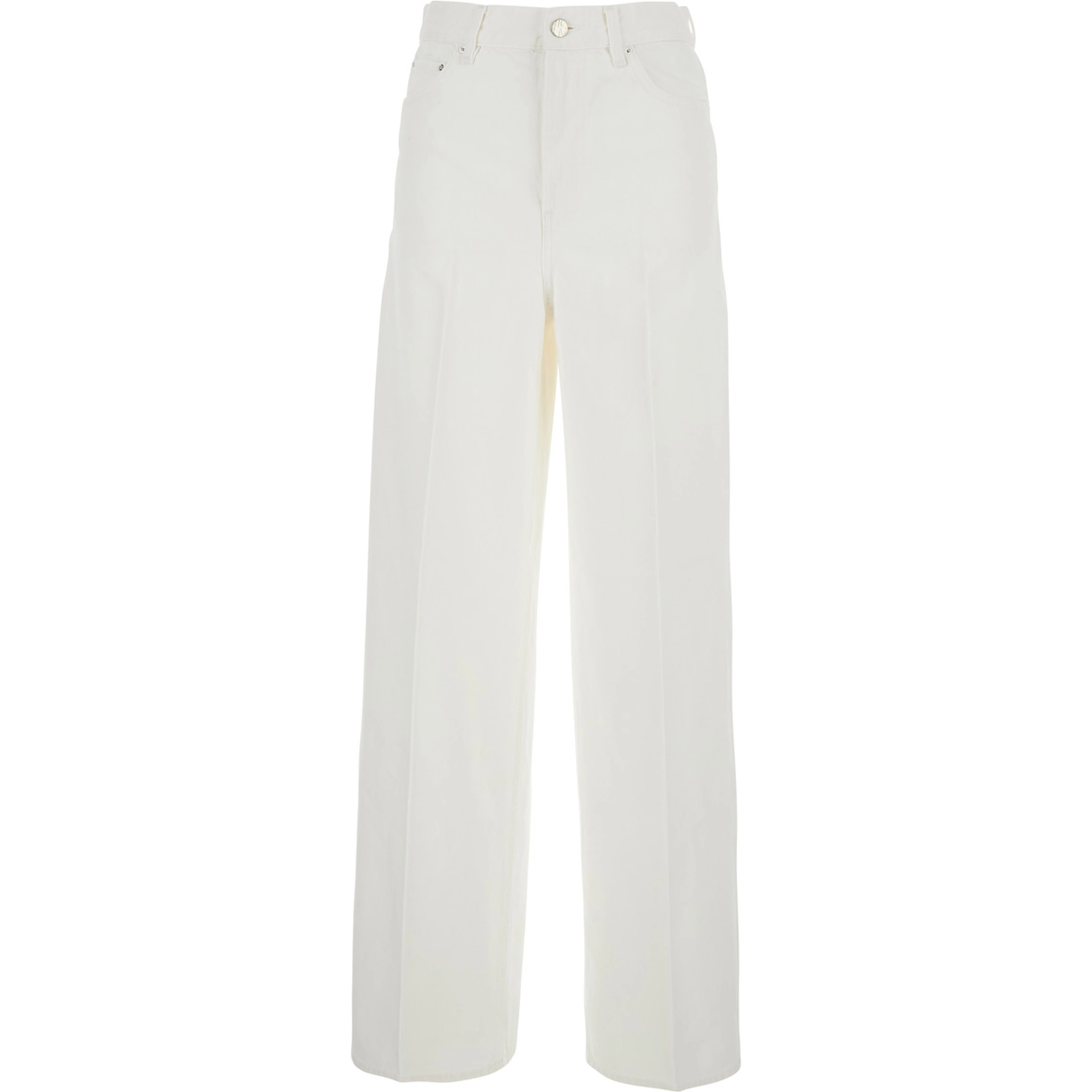 White Jeans with Wide Leg Design and Logo Patch on the Back in Denim  Woman