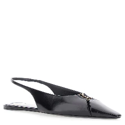 Babylone Black Slingback Ballet Shoes with Cassandre Plaque and Elastic Slingback Strap in Leather Woman