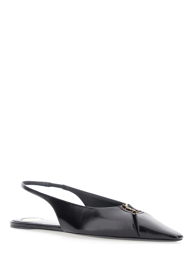 Babylone Black Slingback Ballet Shoes with Cassandre Plaque and Elastic Slingback Strap in Leather Woman alternative