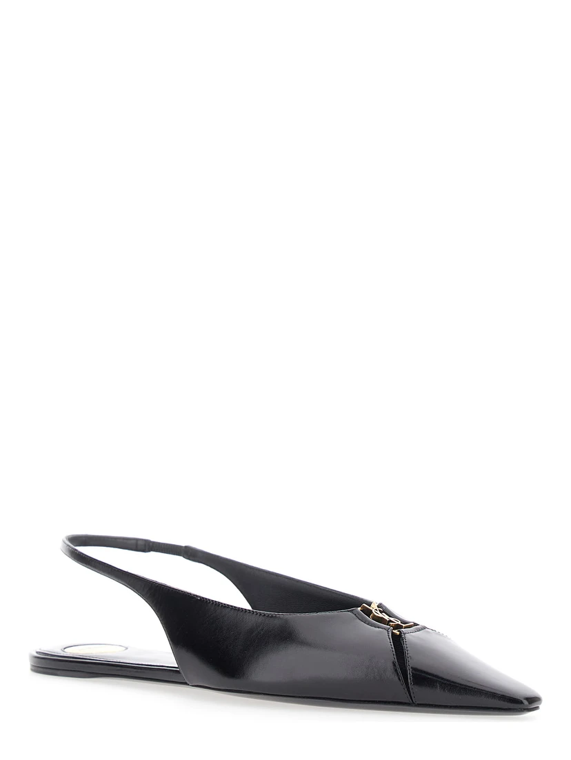 Babylone Black Slingback Ballet Shoes with Cassandre Plaque and Elastic Slingback Strap in Leather Woman