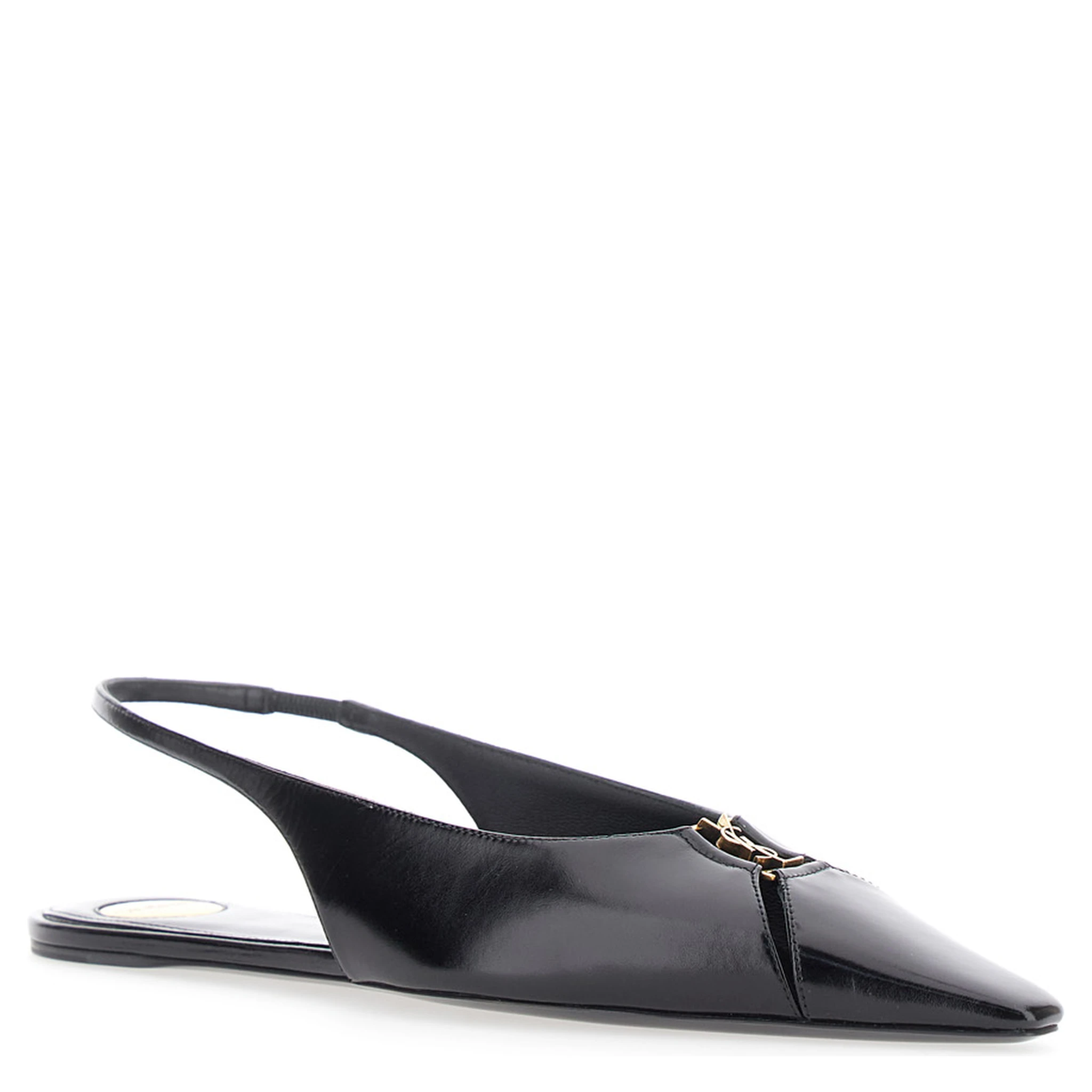 Babylone Black Slingback Ballet Shoes with Cassandre Plaque and Elastic Slingback Strap in Leather Woman