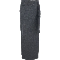 Grey Skirt with Waist Belt in Fabric Woman