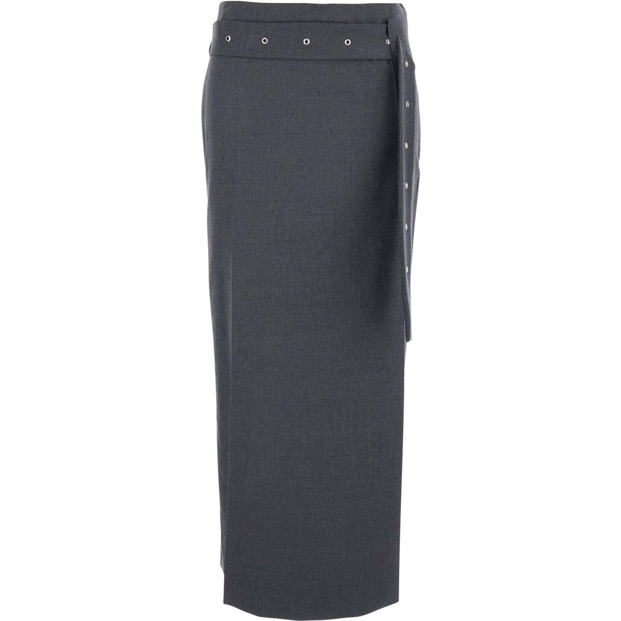 Grey Skirt with Waist Belt in Fabric Woman