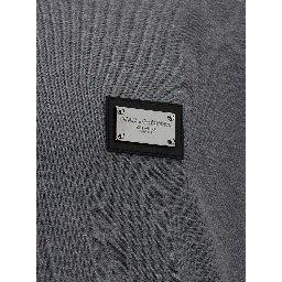 Grey Crewneck T-Shirt with Logo Plaque in Cotton Man