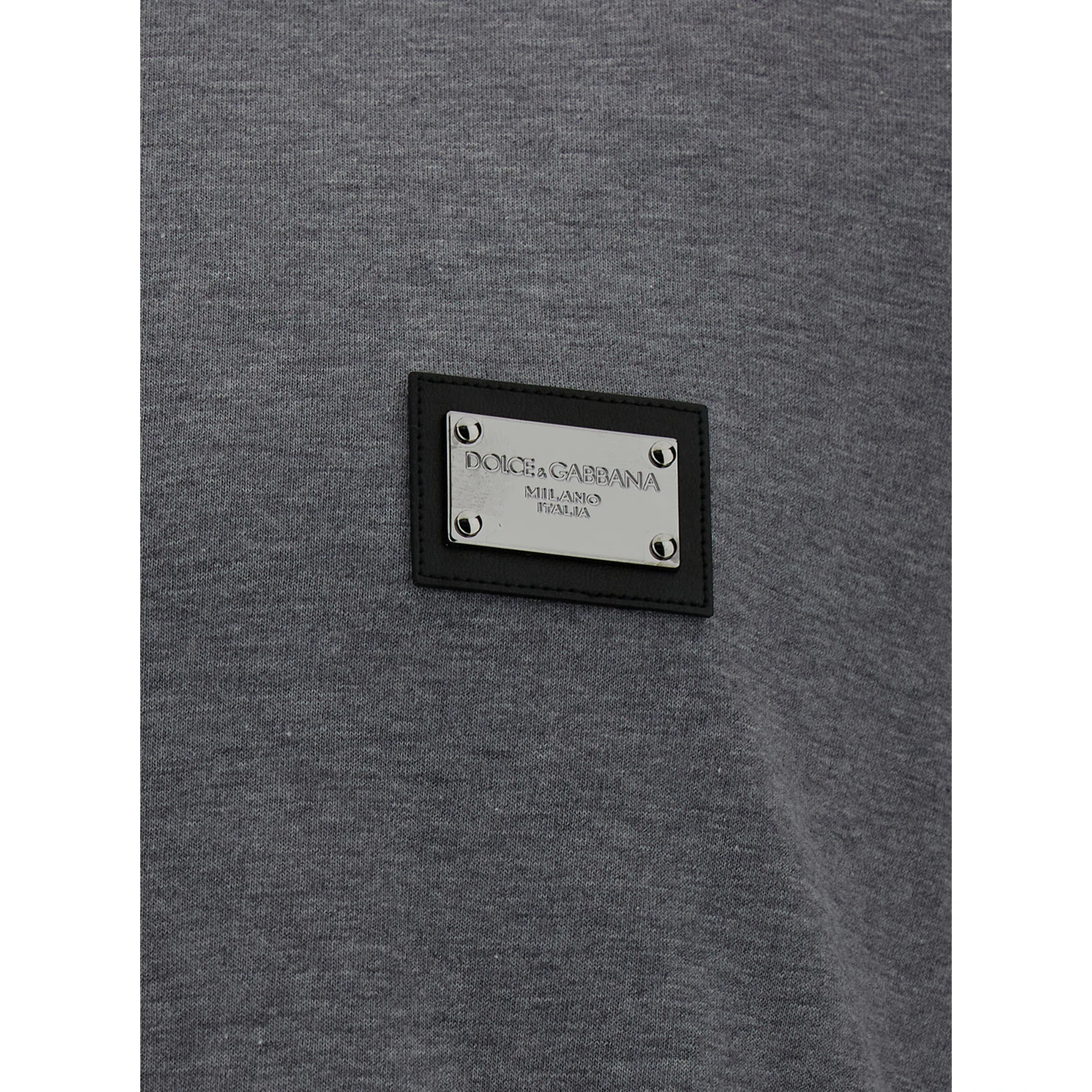 Grey Crewneck T-Shirt with Logo Plaque in Cotton Man