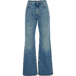 Korea Blue Jeans with Wide Leg and Logo Patch on the Rear in Denim Woman