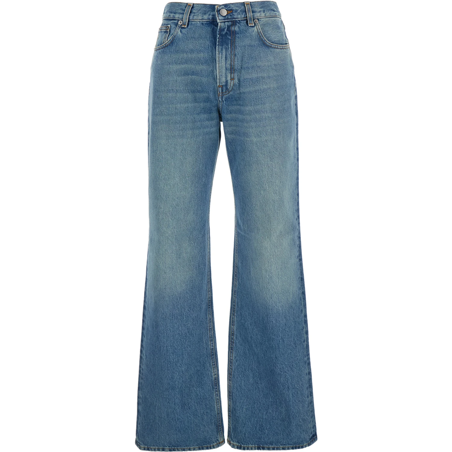 Korea Blue Jeans with Wide Leg and Logo Patch on the Rear in Denim Woman