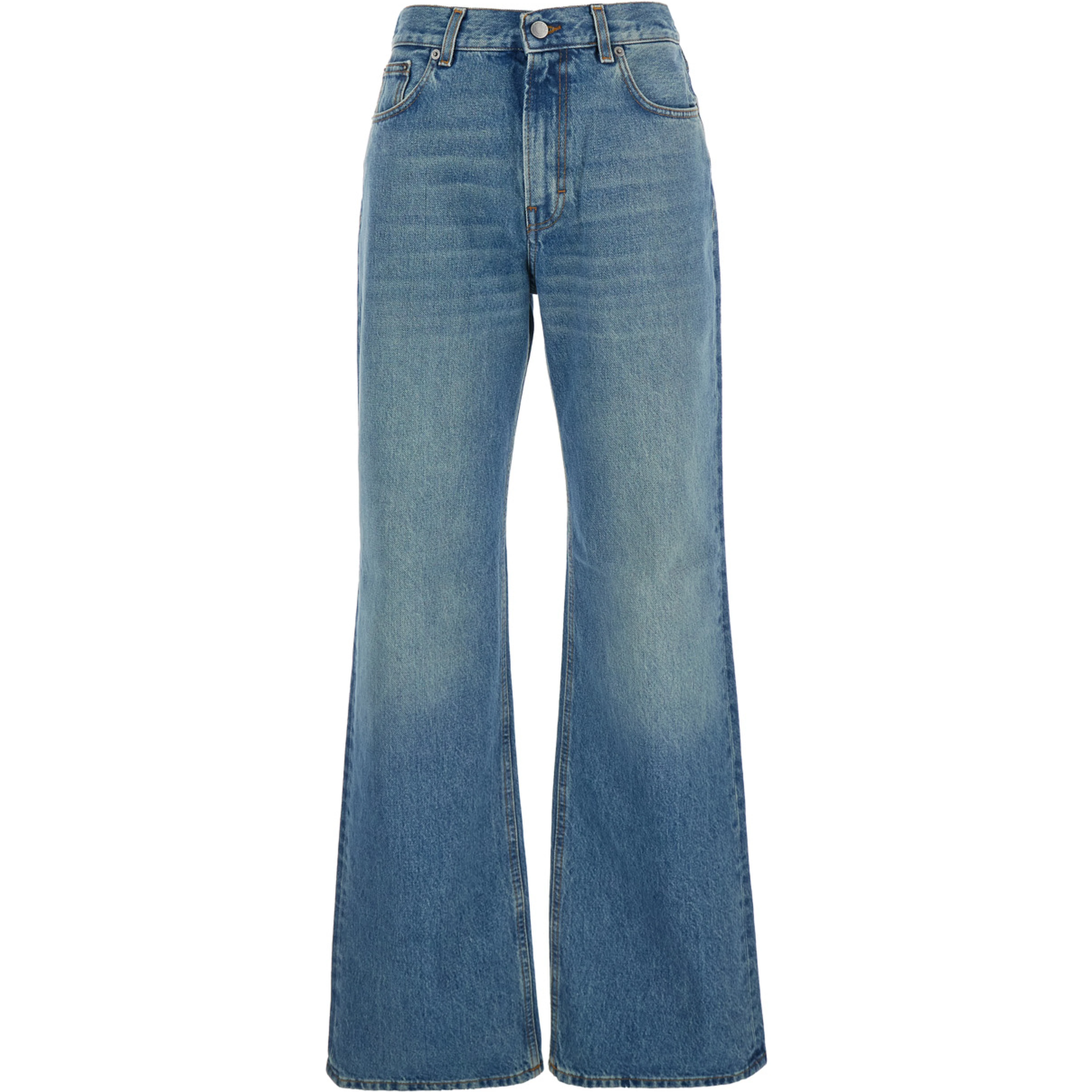 Korea Blue Jeans with Wide Leg and Logo Patch on the Rear in Denim Woman