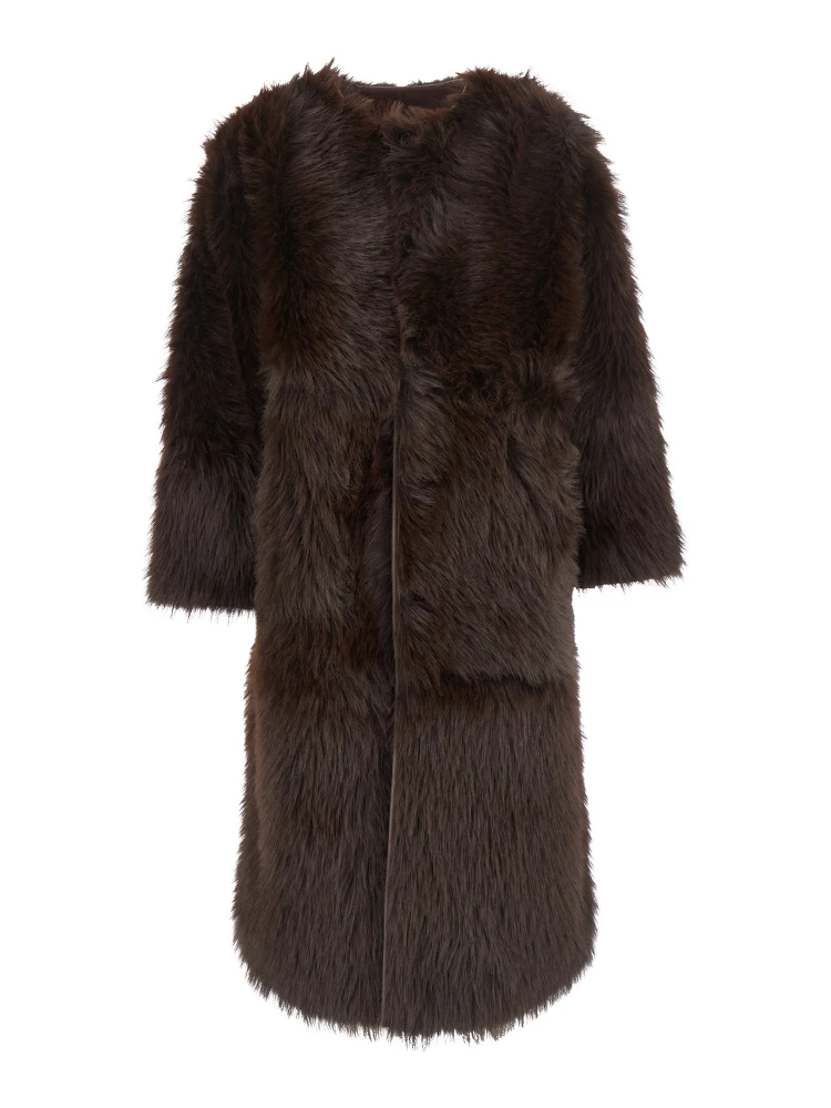 Brown Shearling with Hidden Front Fastening in Faux Fur Woman