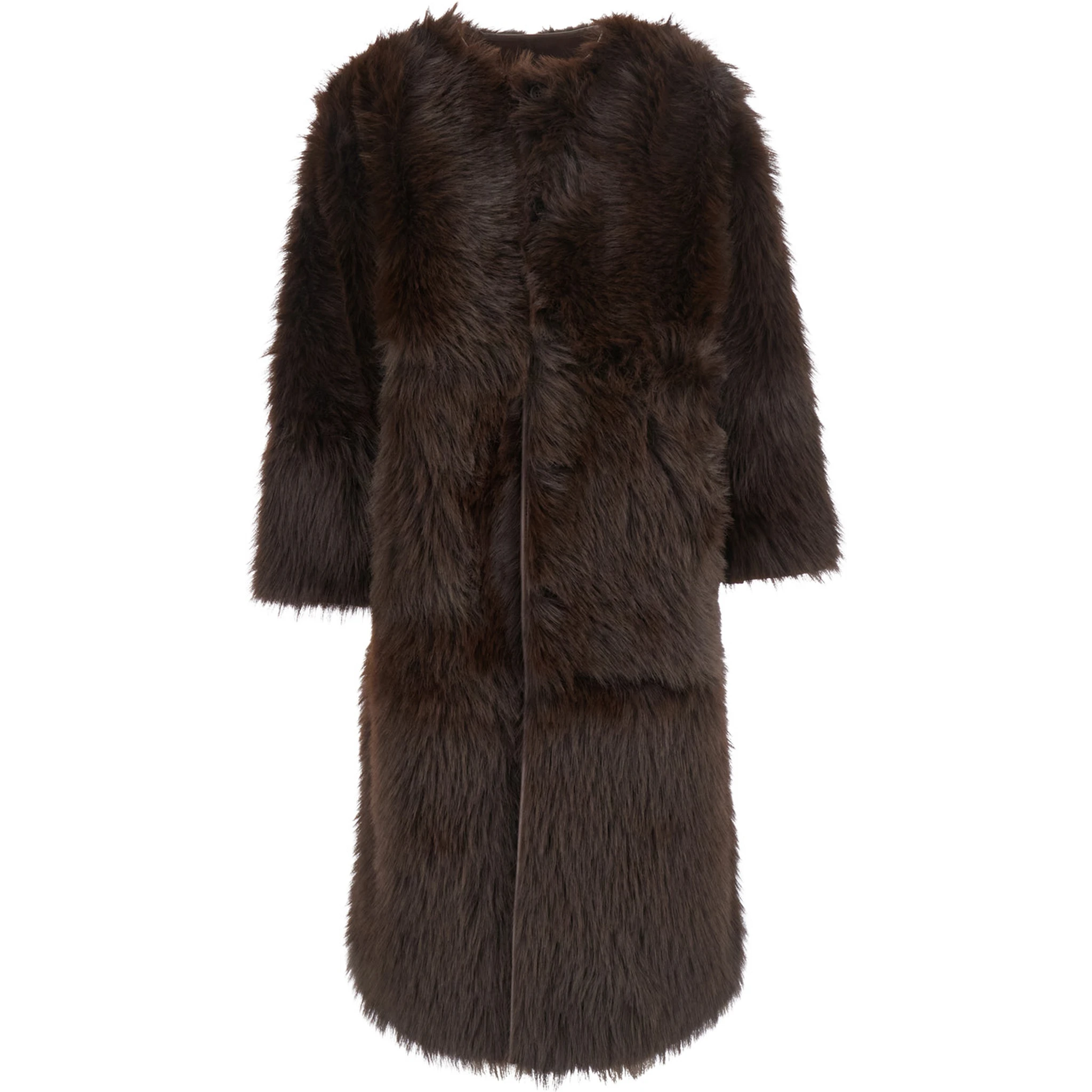 Brown Shearling with Hidden Front Fastening in Faux Fur Woman