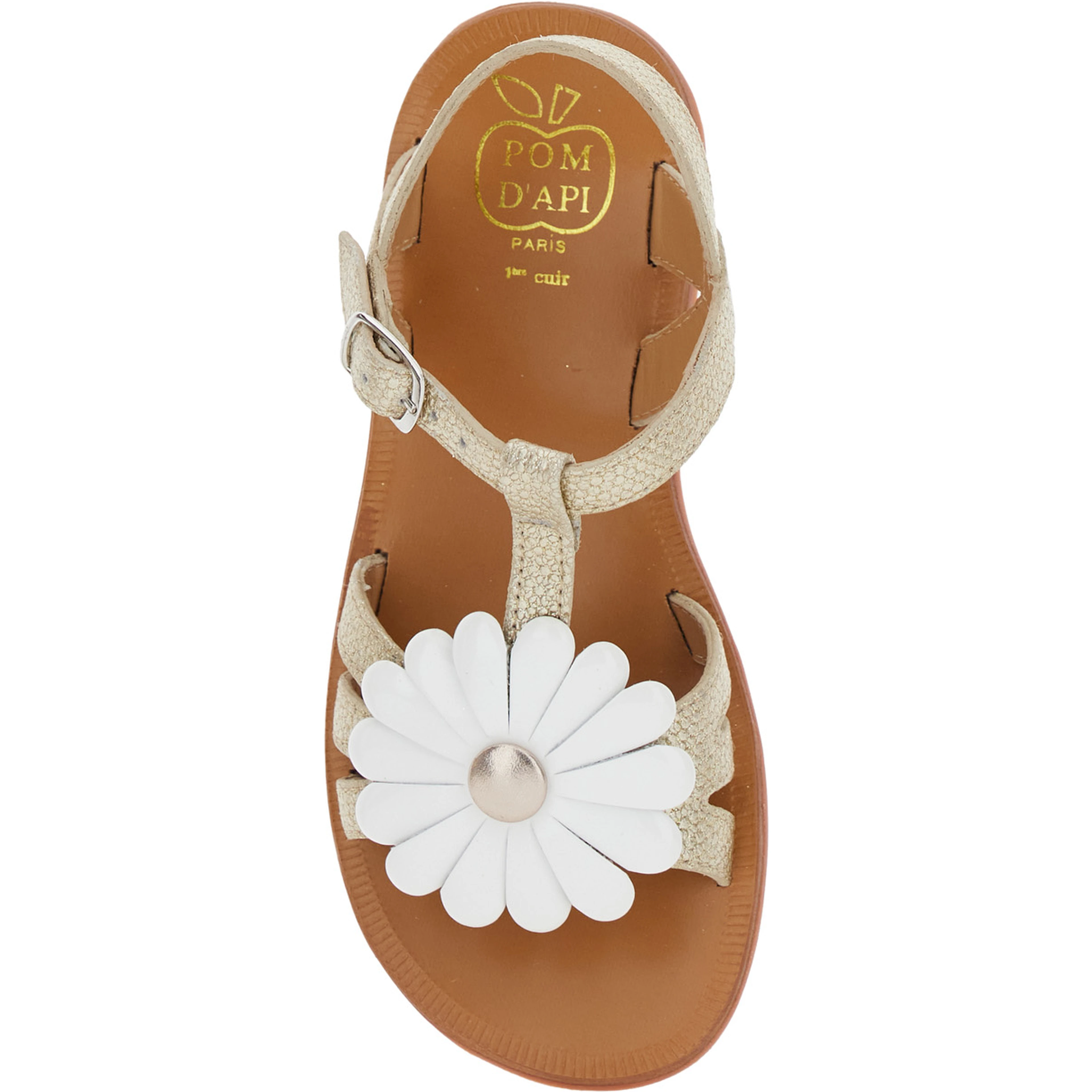 Plagette Metallic Open Toe Sandals with Daisy Flower Application on Front in Leather Girl