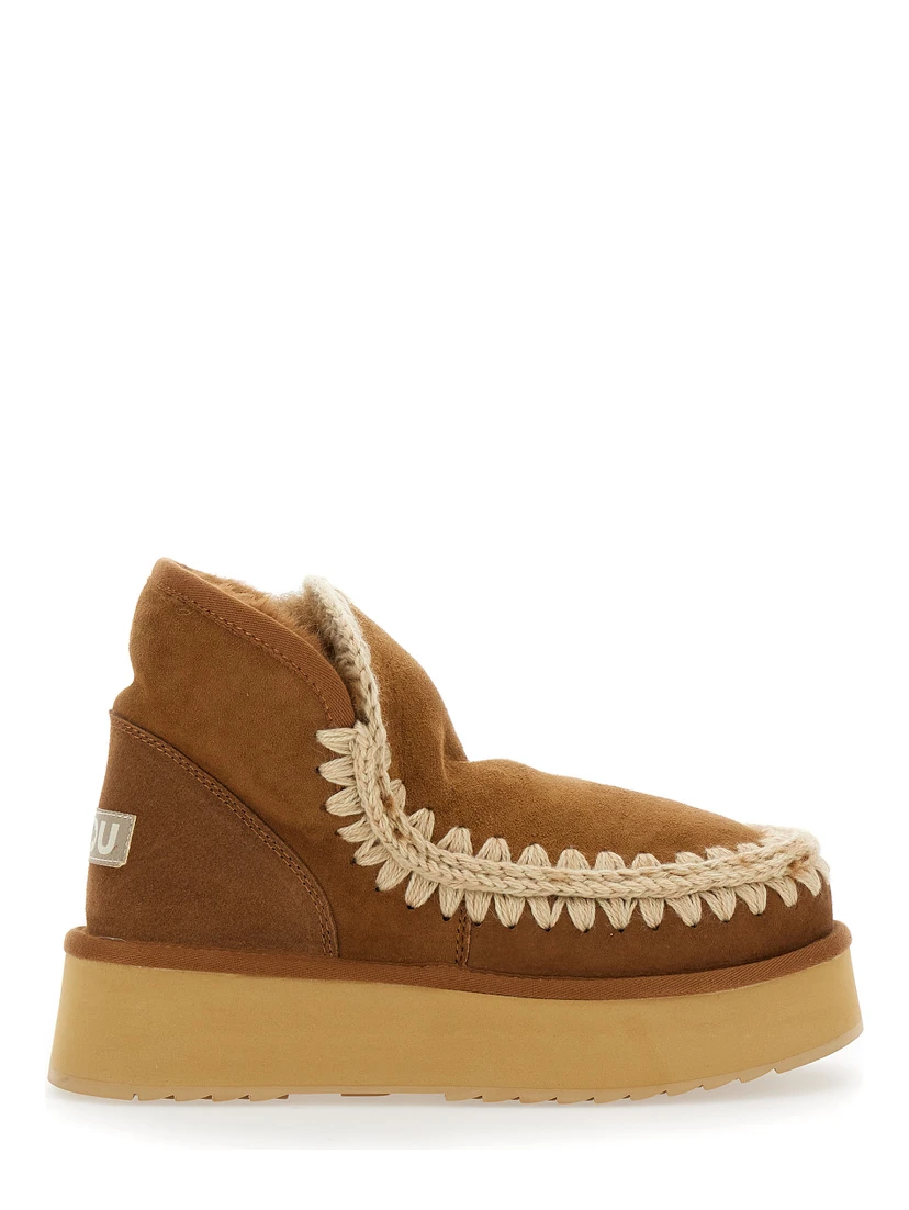 Mini Eskimo Beige Ankle Boots with Logo Patch on the Rear in Leather and Suede Woman