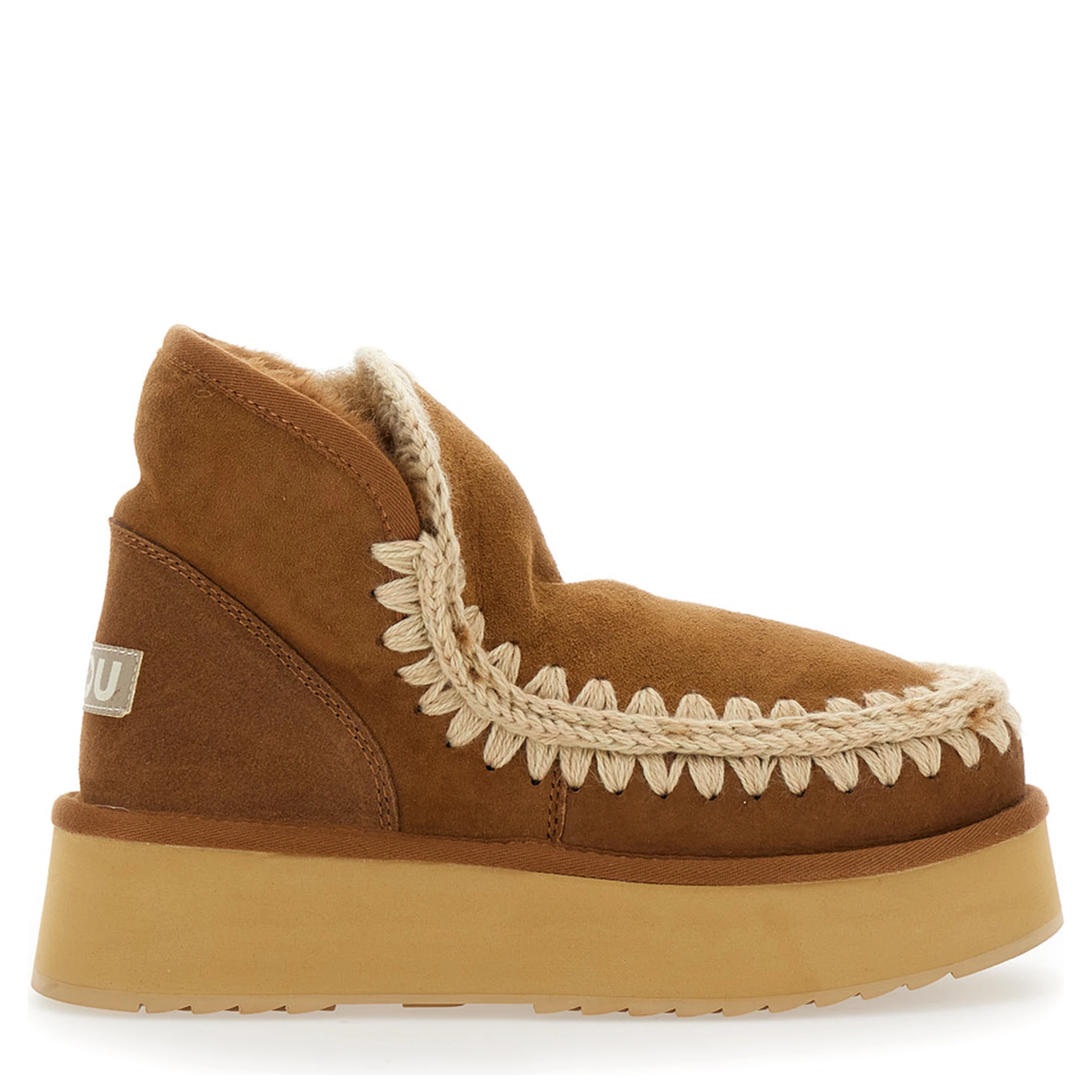 Mini Eskimo Beige Ankle Boots with Logo Patch on the Rear in Leather and Suede Woman