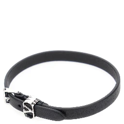 Black Bracelet with VLogo Buckle Closure in Leather Man