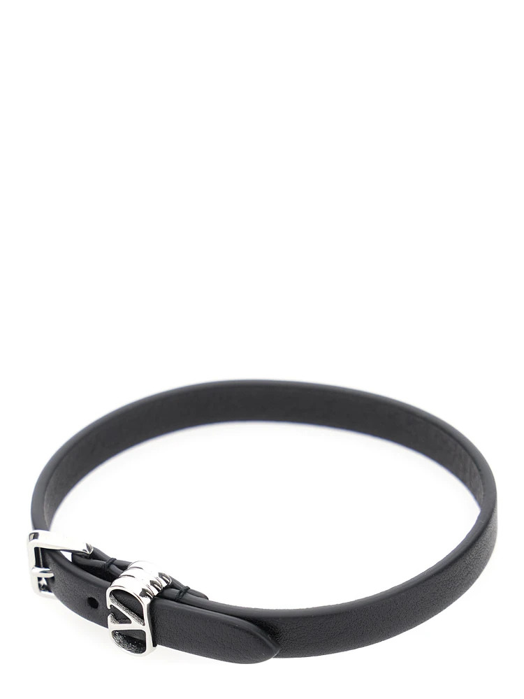 Black Bracelet with VLogo Buckle Closure in Leather Man alternative