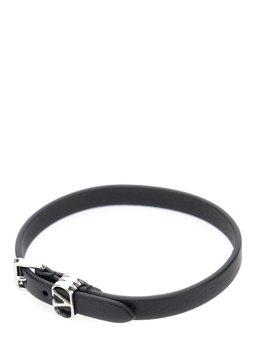 Black Bracelet with VLogo Buckle Closure in Leather Man