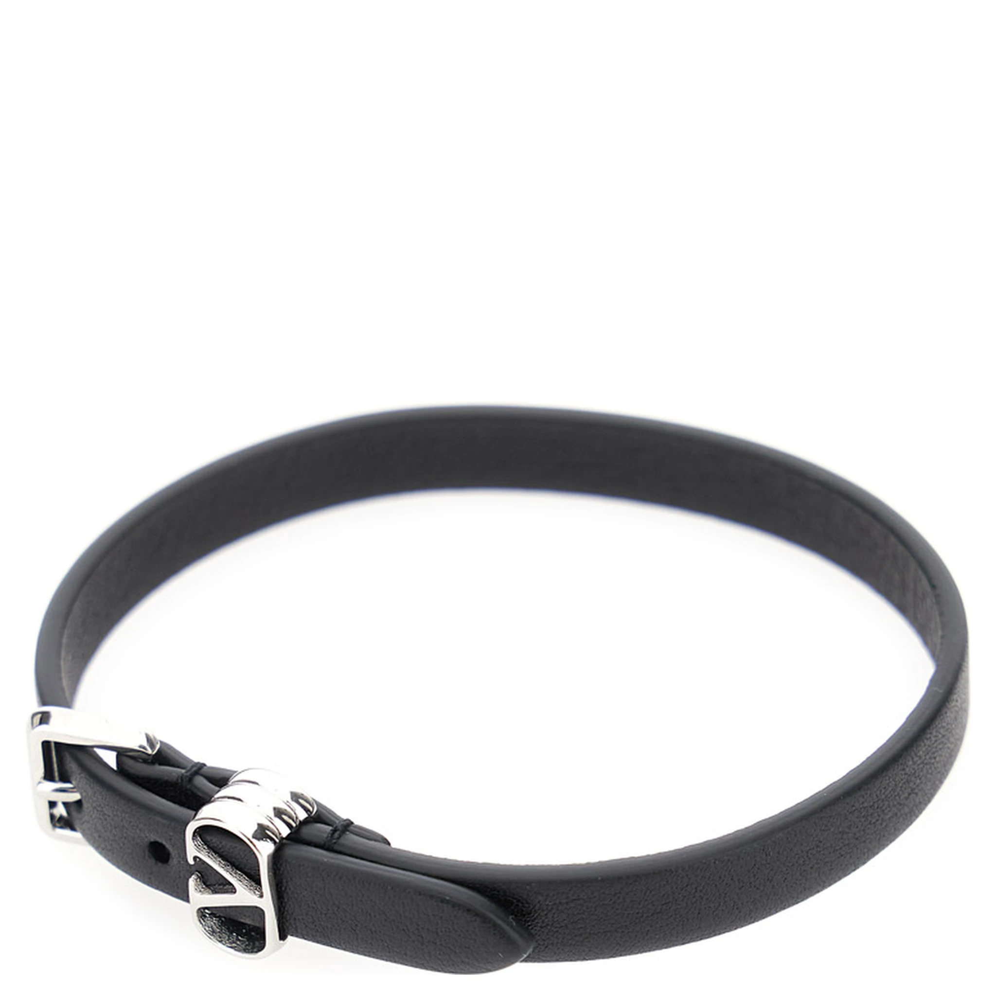 Black Bracelet with VLogo Buckle Closure in Leather Man