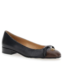 Black Ballet Shoes with Vlogo Plaque on Front in Leather Woman