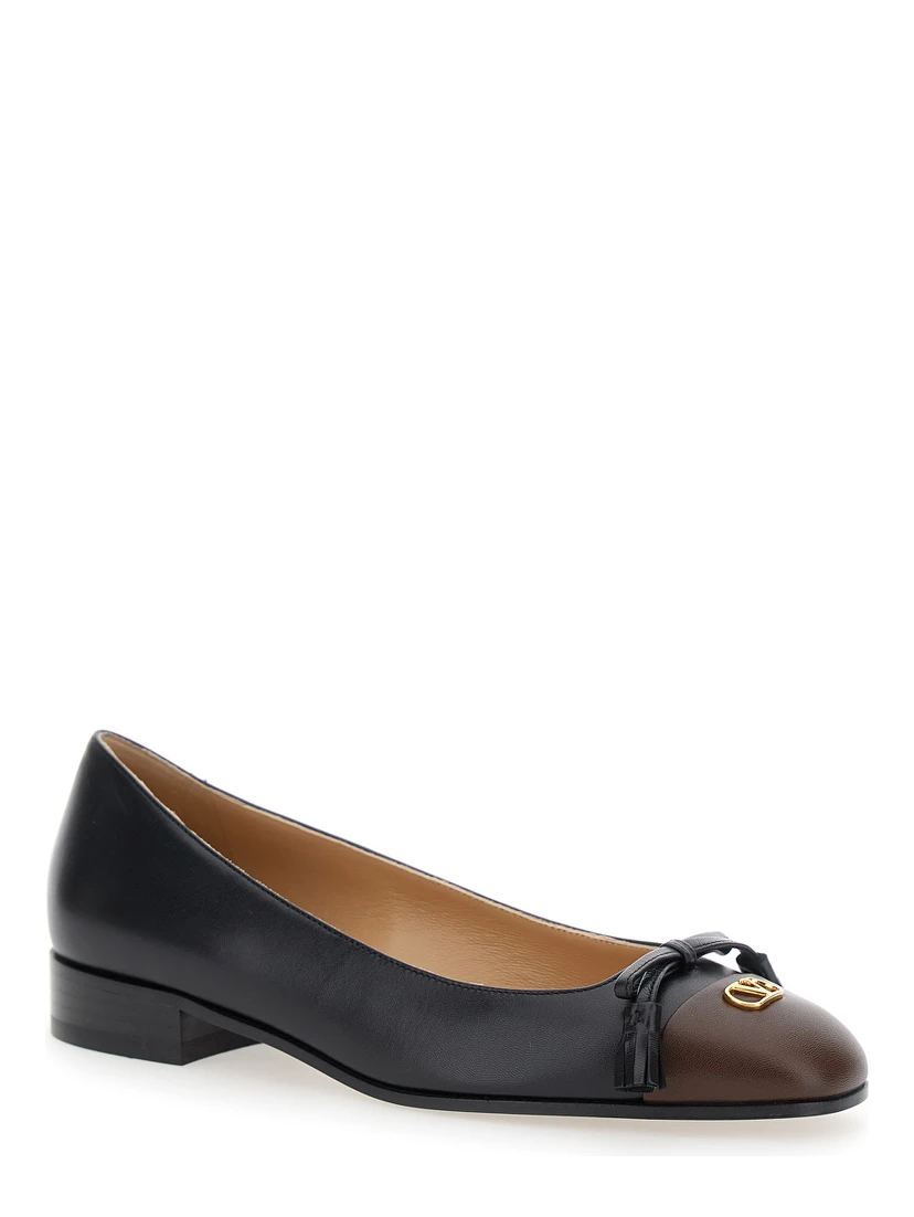 Black Ballet Shoes with Vlogo Plaque on Front in Leather Woman