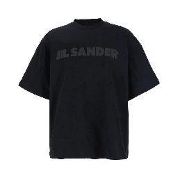 Black Crewneck T-Shirt with Front Logo Print in Cotton Man
