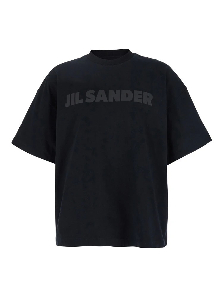 Black Crewneck T-Shirt with Front Logo Print in Cotton Man