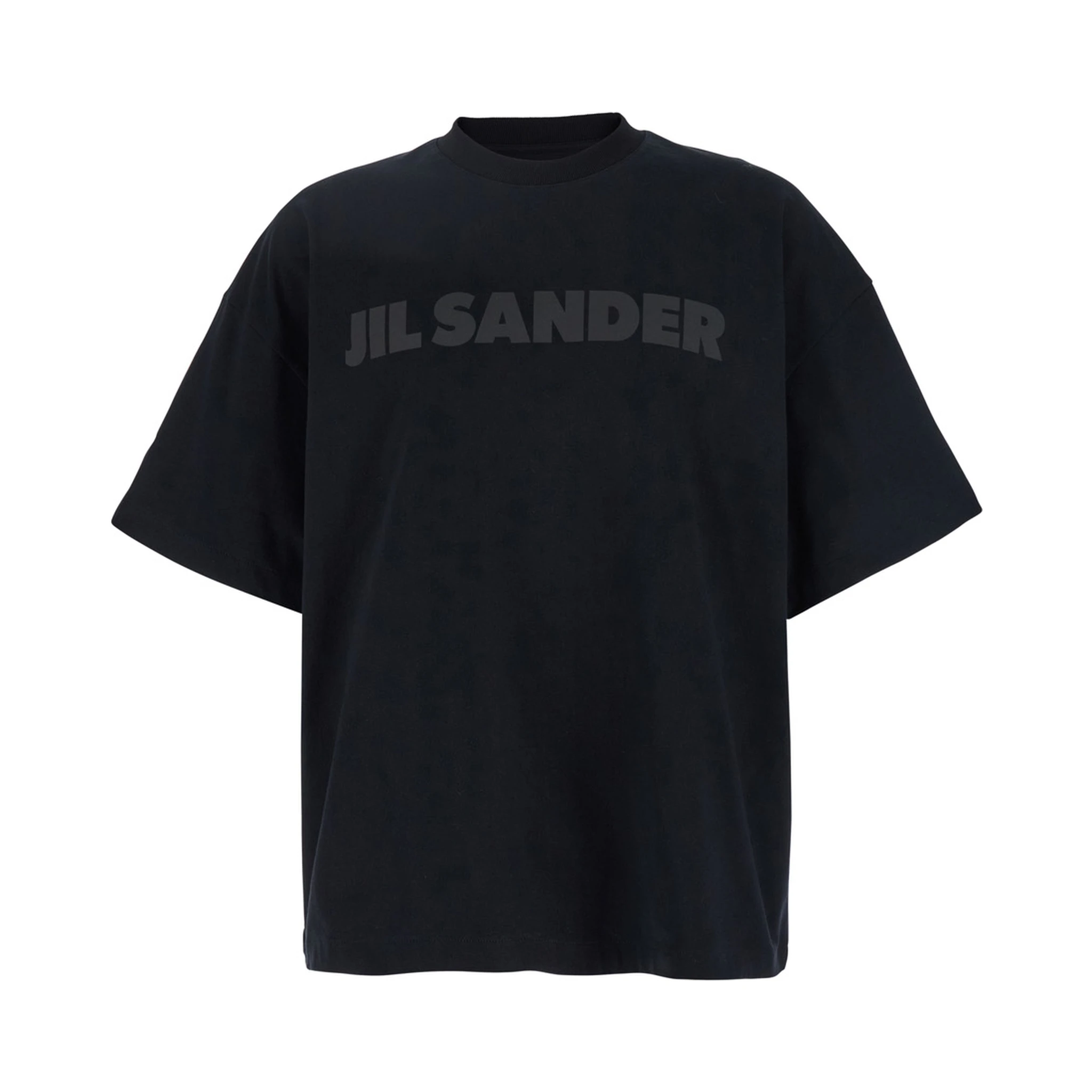 Black Crewneck T-Shirt with Front Logo Print in Cotton Man