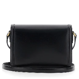 9TO5 Black Crossbody Bag with VLogo Detail on the Front and Adjustable Shoulder Strap in Leather Woman