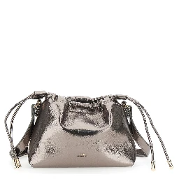 Metallic Shoulder Bag with Logo Lettering on the Front and Drawstring Closure in Ecoleather Woman