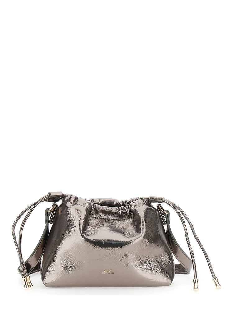 Metallic Shoulder Bag with Logo Lettering on the Front and Drawstring Closure in Ecoleather Woman
