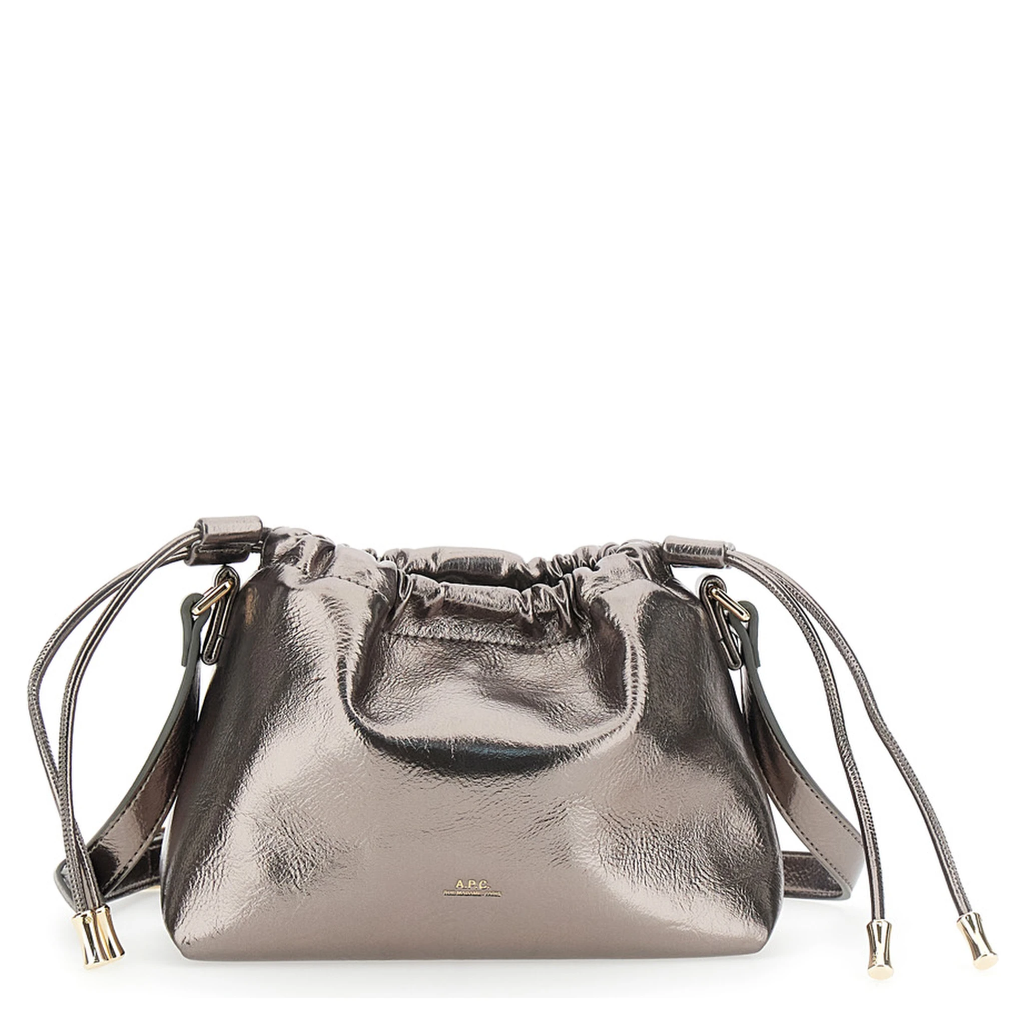 Metallic Shoulder Bag with Logo Lettering on the Front and Drawstring Closure in Ecoleather Woman