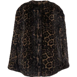 Sloane Brown Crewneck Fur Jacket with All-Over Leopard Motif in Ecofur Woman