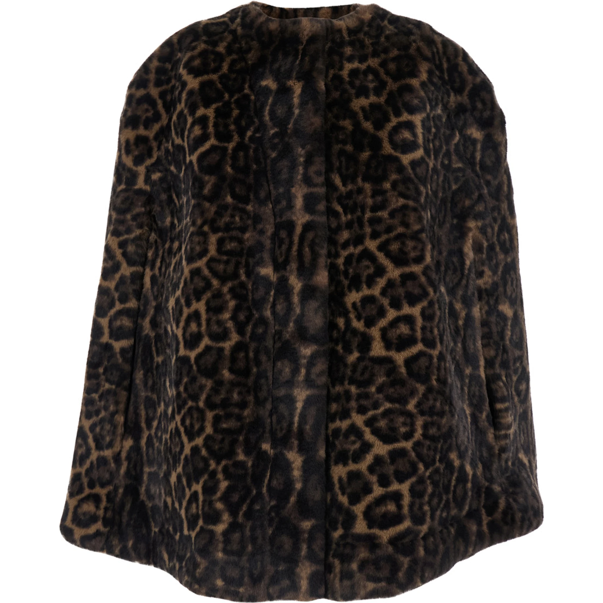 Sloane Brown Crewneck Fur Jacket with All-Over Leopard Motif in Ecofur Woman