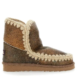 Eskimo Brown Ankle Boots with Crochet Details and Logo Patch on the Rear in Suede Woman
