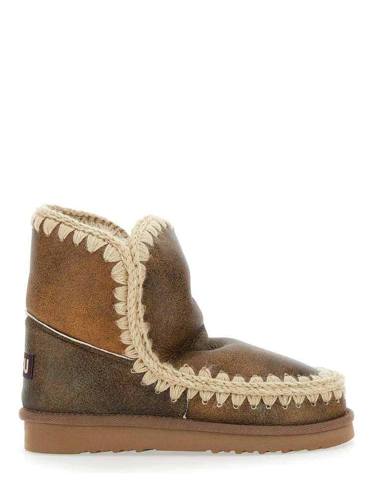 Eskimo Brown Ankle Boots with Crochet Details and Logo Patch on the Rear in Suede Woman
