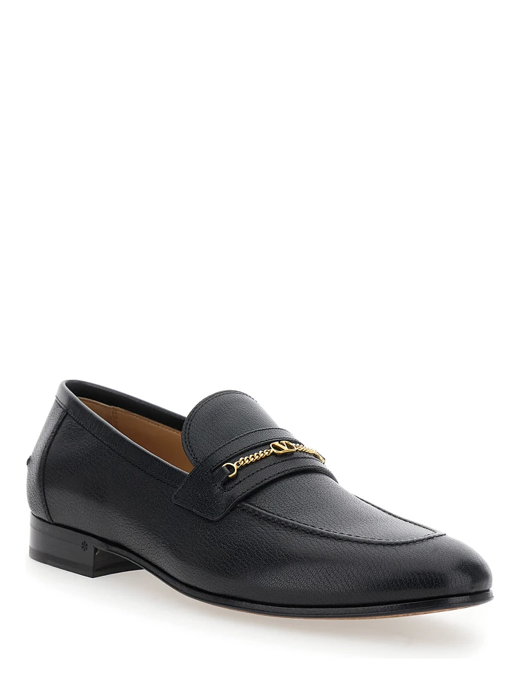 Black Loafers with Decorative VLogo Chain-Link Strap in Leather Man alternative