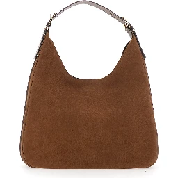 Brown Shoulder Bag with Logo Lettering on the Front in Leather Woman