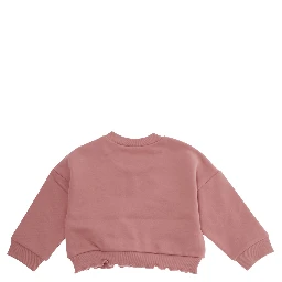 Pink Crew-neck Sweatshirt with Logo on Front in Cotton Baby
