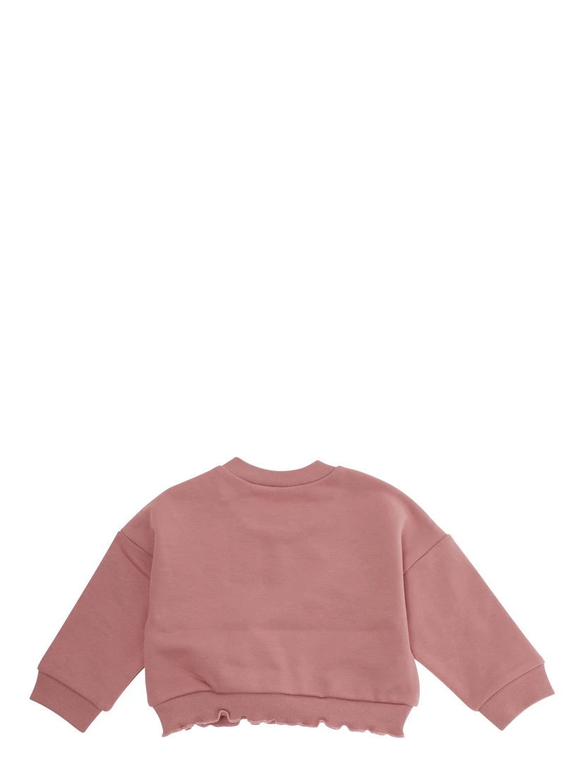 Pink Crew-neck Sweatshirt with Logo on Front in Cotton Baby