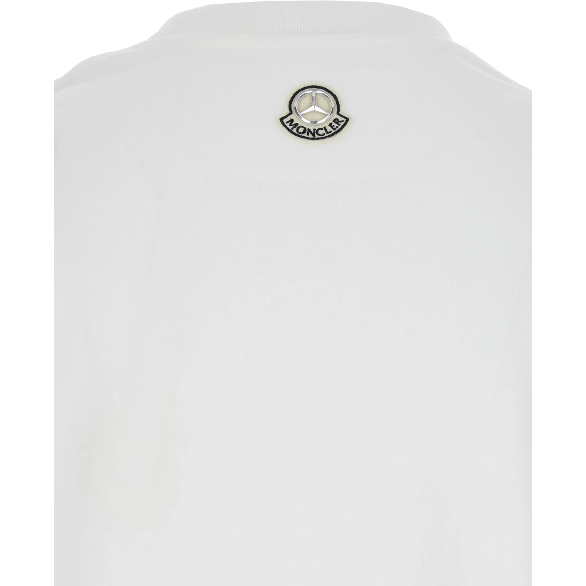 White Crewneck T-Shirt with Logoed Motif and Car Print in Cotton Jersey Man