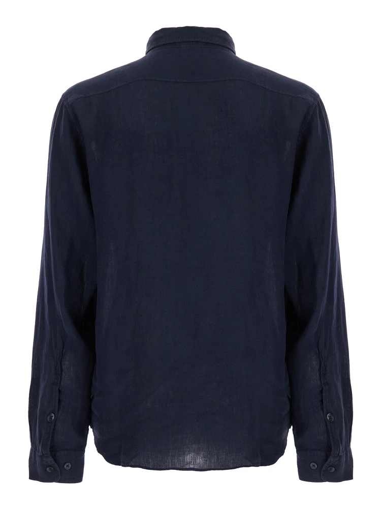 Blue Shirt with Lettering Logo Printed on the Front in Linen Man alternative