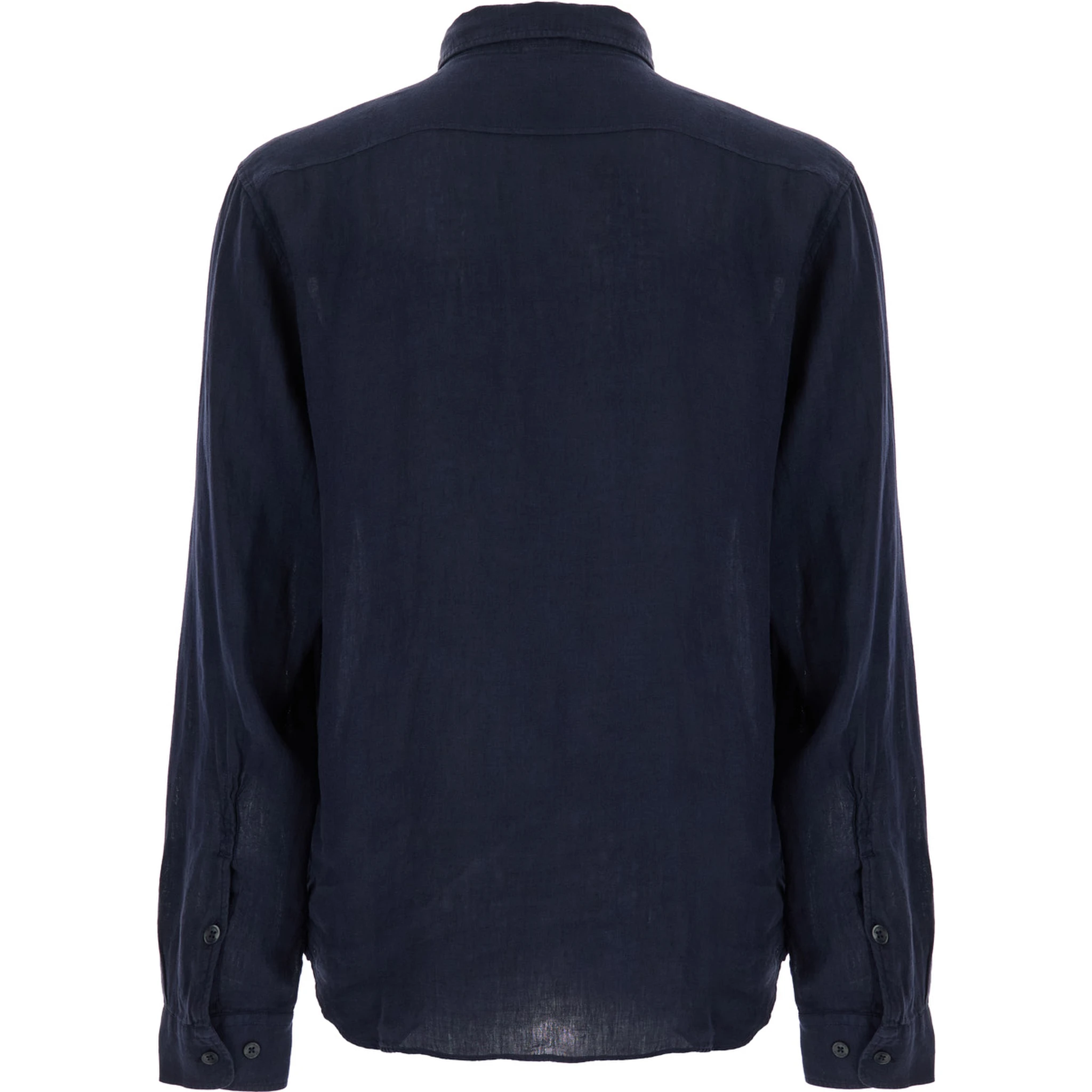 Blue Shirt with Lettering Logo Printed on the Front in Linen Man