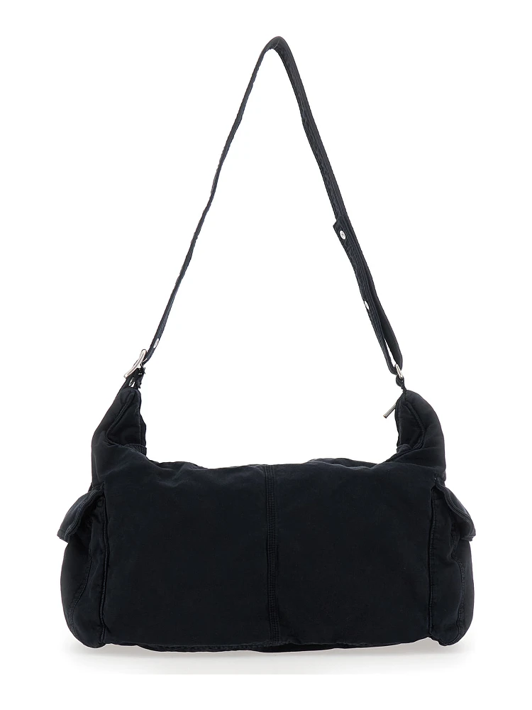 Black Shoulder Bag with Adjustable Shoulder Strap in Cotton Twill Man alternative